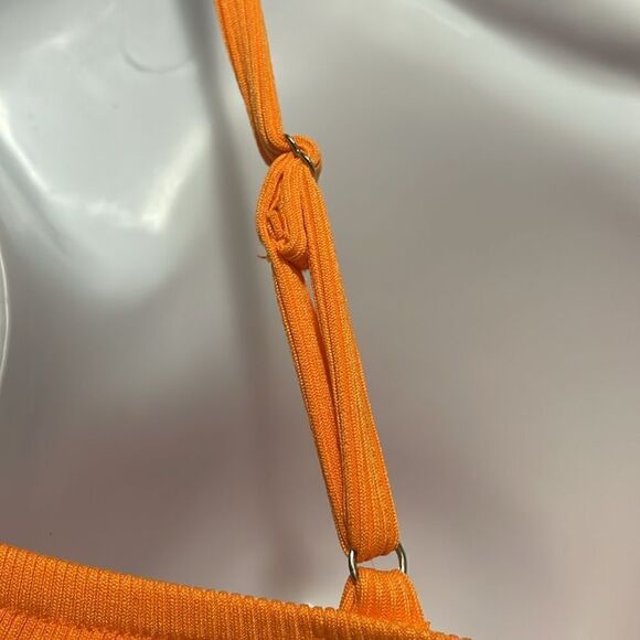 Morning Mist Orange Origami Ribbed Midi Cutout Dress With Slit Size US X… - Picture 9 of 13